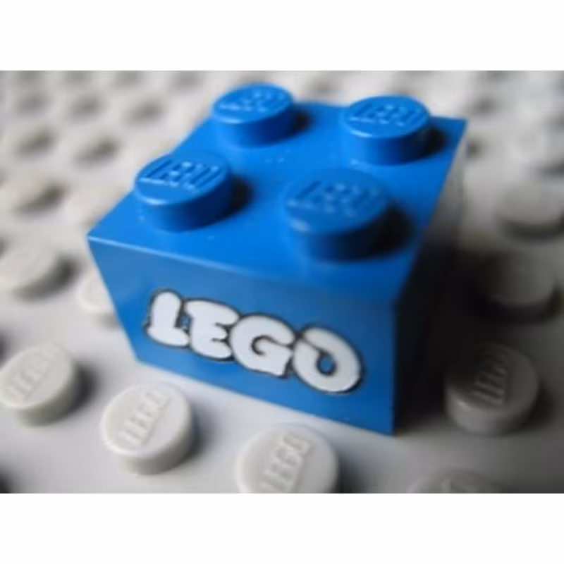 Brick 2 x 2 with Lego Logo Open O Style White with Black Outline Pattern Brick 2 x 2 with Lego Logo Open O Style White with Black Outline Pattern