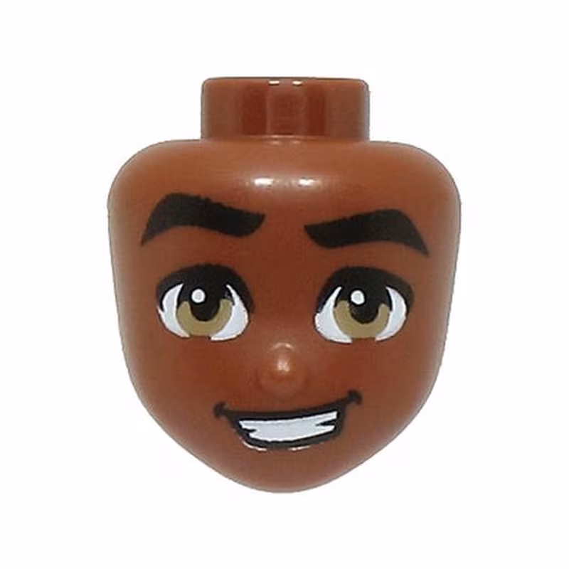 Mini Doll, Head Friends Male with Thick Black Eyebrows, Dark Tan Eyes, and Open Mouth with Teeth Pattern