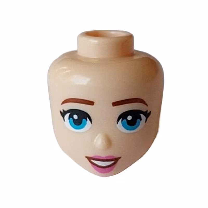 Mini Doll, Head Friends with Reddish Brown Eyebrows, Medium Azure Eyes, Dark Pink Lips with Reddish Brown Lines, Open Mouth Smile with Teeth Pattern