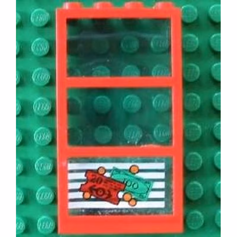 Window 1 x 4 x 6 with 3 Panes with Fixed Trans-Light Blue Glass with Money and Red Ticket Left Pattern (Sticker) - Set 4556