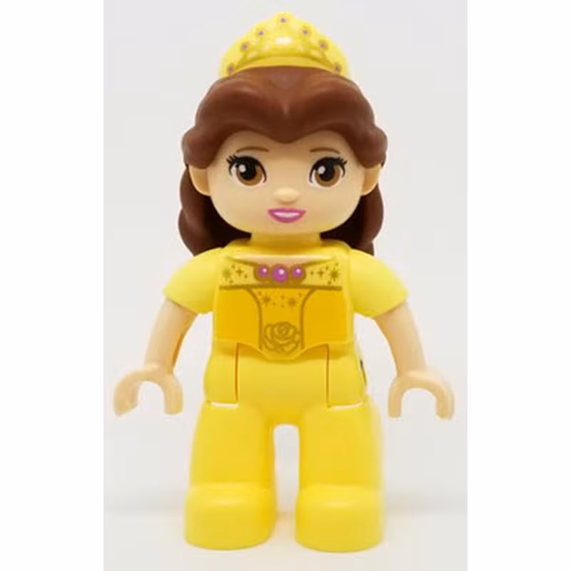 Duplo Figure Lego Ville, Disney Princess, Belle, Bright Light Yellow Legs, Top, and Tiara, Reddish Brown Hair (6244621)