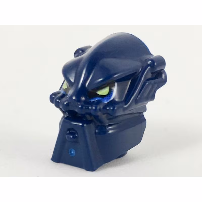 Minifigure, Head, Modified Bionicle Inika Toa Hahli with Lime Eyes Pattern