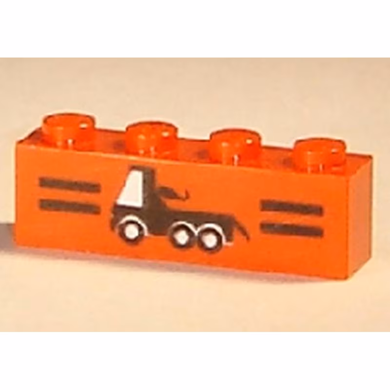 Brick 1 x 4 with Black Stripes and Tow Truck Pattern Brick 1 x 4 with Black Stripes and Tow Truck Pattern