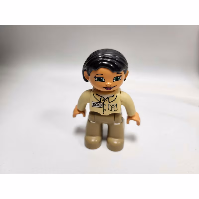 Duplo Figure Lego Ville, Female, Dark Tan Legs, Tan Top, Black Hair (Zoo Keeper)