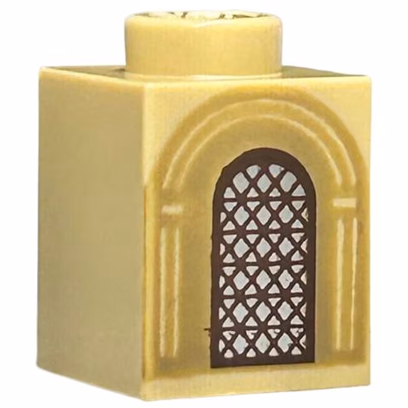 Brick 1 x 1 with Silver Arched Window with Dark Brown Lattice and Dark Tan Arches Pattern Brick 1 x 1 with Silver Arched Window with Dark Brown Lattice and Dark Tan Arches Pattern