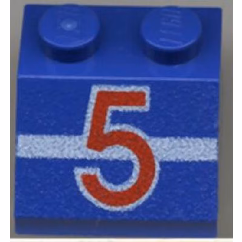 Slope 45 2 x 2 with Red Number 5 and White Stripe Pattern Slope 45 2 x 2 with Red Number 5 and White Stripe Pattern