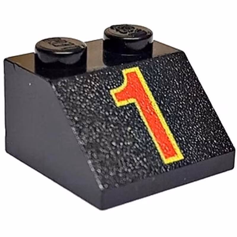 Slope 45 2 x 2 with Red Number 1 with Yellow Outline Pattern