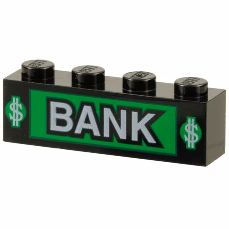 Brick 1 x 4 with Bank and Dollar Signs Pattern