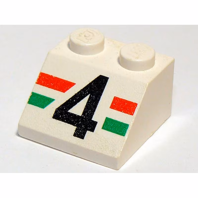 Slope 45 2 x 2 with Number 4 and Red and Green Stripes Pattern