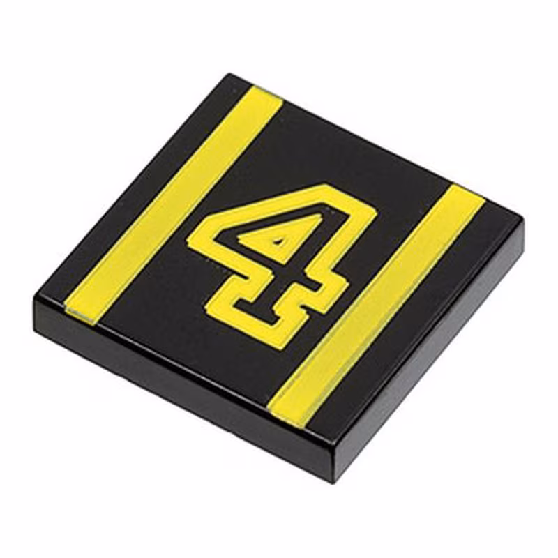 Tile 2 x 2 with Number 4 Yellow Outline and Stripes Pattern Tile 2 x 2 with Number 4 Yellow Outline and Stripes Pattern