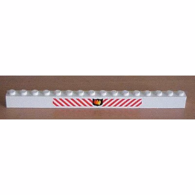 Brick 1 x 16 with Fire Logo Badge and Red Diagonal Stripes Pattern