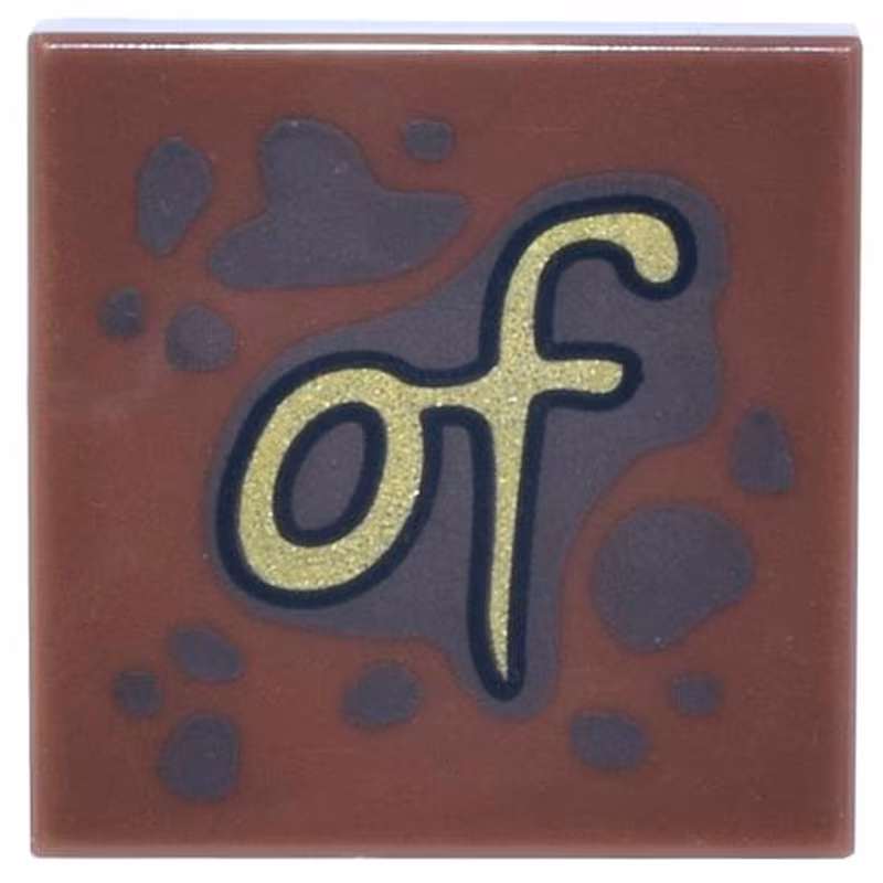 Tile 2 x 2 with Dark Brown Spots and Splatters and Gold Script 'of' Pattern Tile 2 x 2 with Dark Brown Spots and Splatters and Gold Script 'of' Pattern