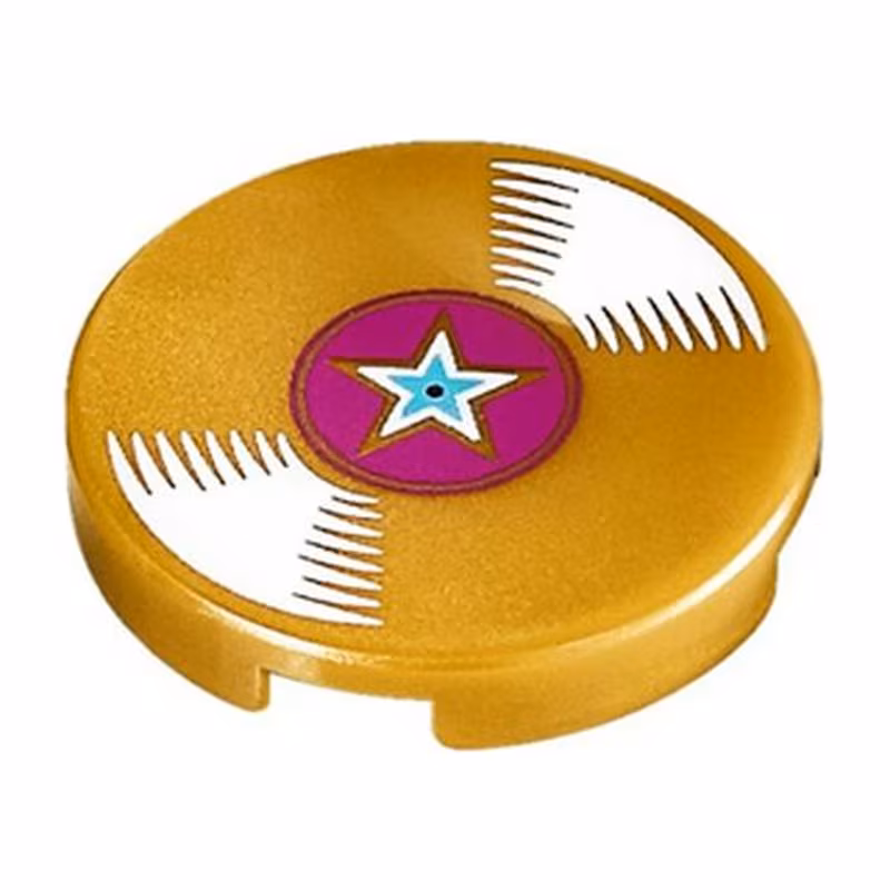 Tile, Round 2 x 2 with Bottom Stud Holder with Vinyl Record with Magenta Center and Star Pattern