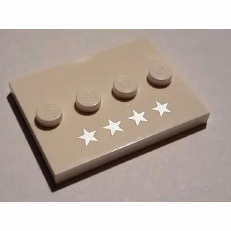 Tile, Modified 3 x 4 with 4 Studs in Center with 4 Silver Stars Pattern