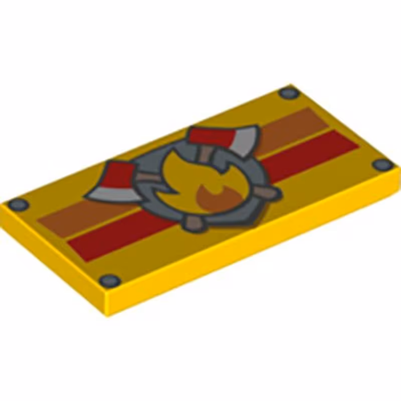 Tile 2 x 4 with Fire Logo with Axes over Orange and Red Stripes Pattern Tile 2 x 4 with Fire Logo with Axes over Orange and Red Stripes Pattern