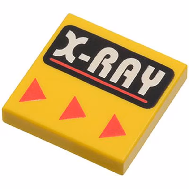 Tile 2 x 2 with White 'X-RAY' and Red Line on Black Rounded Rectangle, Red Triangles Pattern Tile 2 x 2 with White 'X-RAY' and Red Line on Black Rounded Rectangle, Red Triangles Pattern