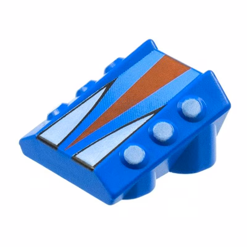 Brick, Modified 2 x 2 No Studs, Sloped with 6 Side Pistons Raised and Red and White Triangles Pattern