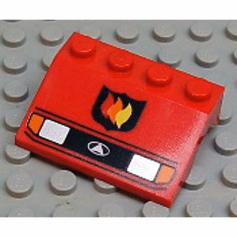Vehicle, Mudguard 3 x 4 Slope with Headlights and Fire Logo Badge Pattern