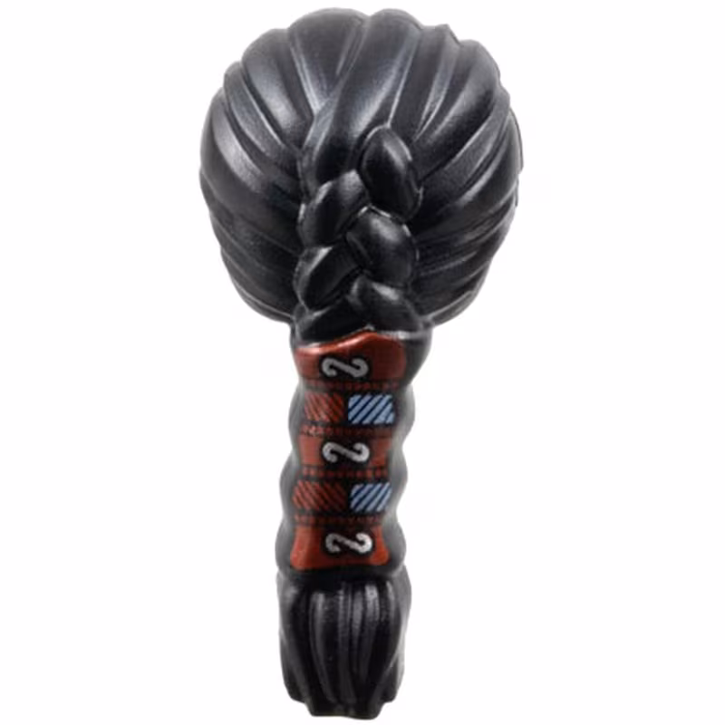 Minifigure, Hair Female Long Thick Braid with Dark Red, Silver, and Bright Light Blue Wrap Pattern Minifigure, Hair Female Long Thick Braid with Dark Red, Silver, and Bright Light Blue Wrap Pattern