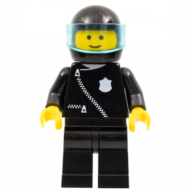 Police - Zipper with Badge, Black Legs, Black Helmet, Trans-Light Blue Visor