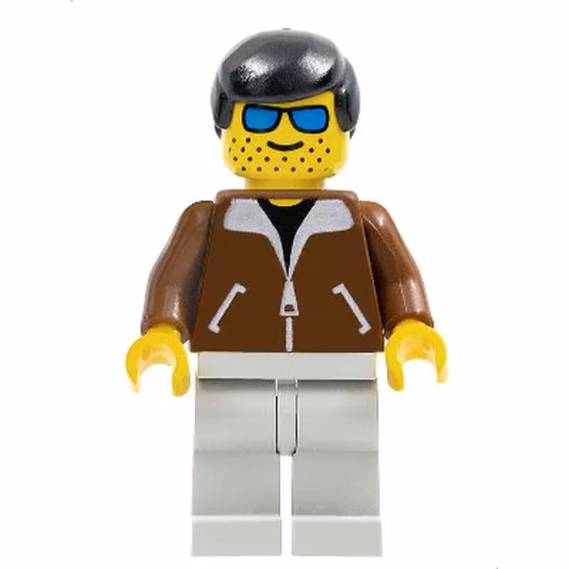 Jacket Brown - Light Gray Legs, Black Male Hair, Blue Sunglasses Jacket Brown - Light Gray Legs, Black Male Hair, Blue Sunglasses