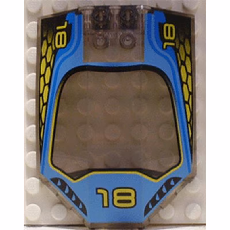 Windscreen 8 x 6 x 2 Curved with '18' and Blue / Yellow Racing Pattern