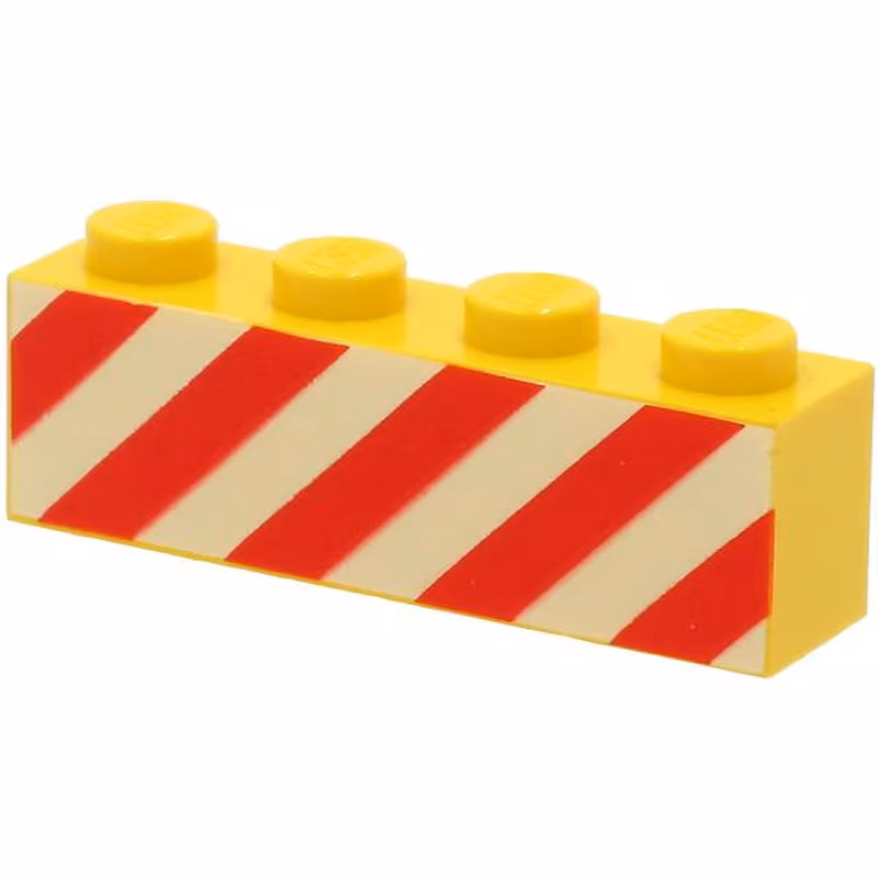 Brick 1 x 4 with Red Danger Stripes on Printed White Background Pattern