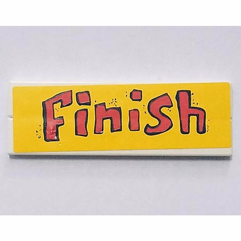 Stickered Assembly 6 x 2 with Red 'Finish' on Yellow Background Pattern (Sticker) - Set 4982 - 2 Tile 1 x 6