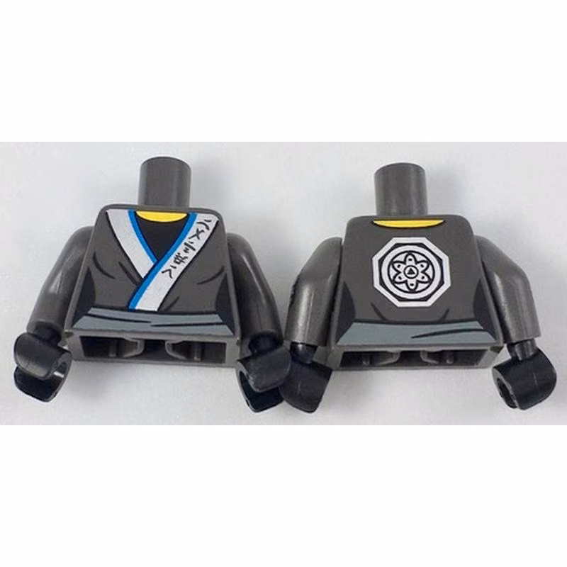 Torso Ninjago Female Robe with Ninjago Logogram 'WATER', Silver Medallion Pattern / Pearl Dark Gray Arms with Silver Elbow Pads Pattern / Black Hands Torso Ninjago Female Robe with Ninjago Logogram 'WATER', Silver Medallion Pattern / Pearl Dark Gray Arms with Silver Elbow Pads Pattern / Black Hands
