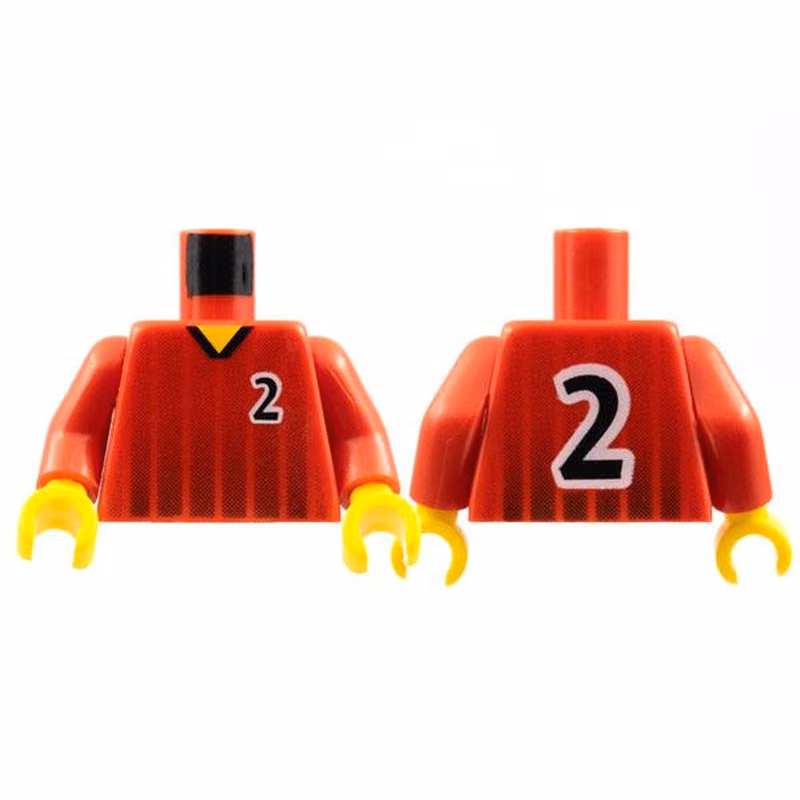 Torso Soccer Black Fading Stripes and Number 2 Front and Back Pattern / Red Arms / Yellow Hands Torso Soccer Black Fading Stripes and Number 2 Front and Back Pattern / Red Arms / Yellow Hands