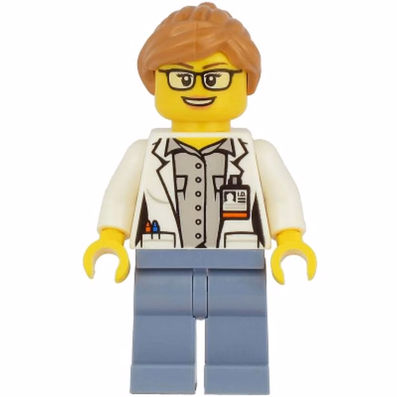 Ocean Researcher - Female, White Jacket, Sand Blue Legs, Glasses, Medium Nougat Hair