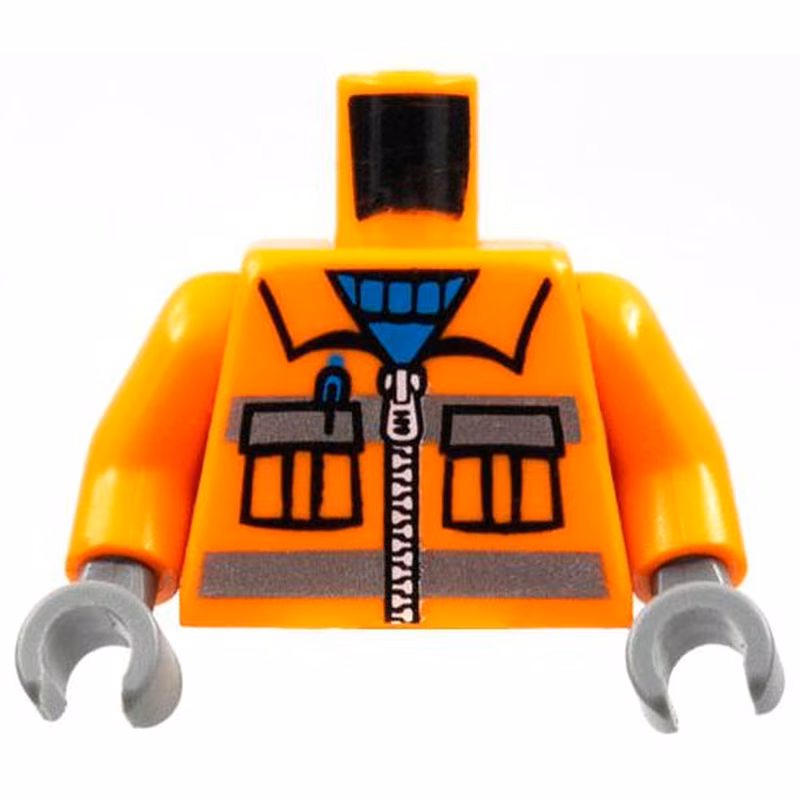 Torso Town Construction Zipper Vest with Pockets and Blue Shirt Pattern / Orange Arms / Dark Bluish Gray Hands Torso Town Construction Zipper Vest with Pockets and Blue Shirt Pattern / Orange Arms / Dark Bluish Gray Hands