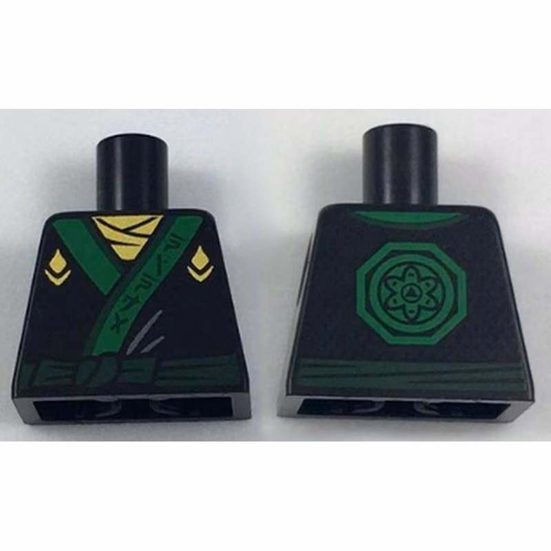 Torso Ninjago Robe with Gold Scarf and Diamonds, Green Sash and Emblem Pattern Torso Ninjago Robe with Gold Scarf and Diamonds, Green Sash and Emblem Pattern