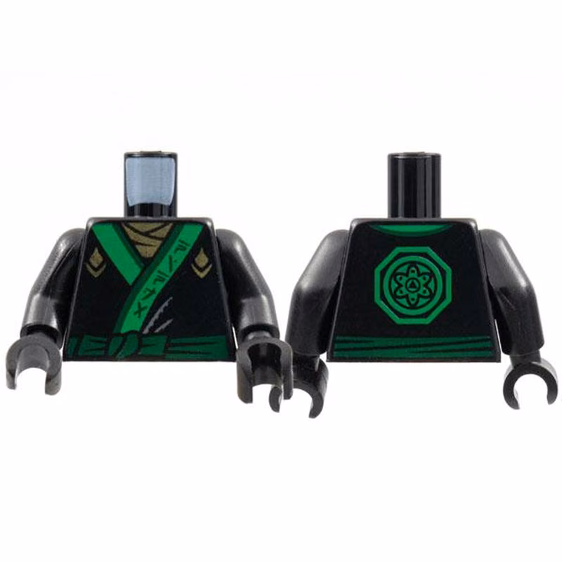 Torso Ninjago Robe with Gold Scarf and Diamonds, Green Sash and Emblem Pattern / Black Arms / Black Hands