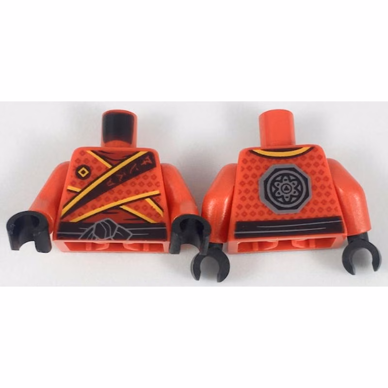 Torso Ninja Tunic with Dark Red Diamonds, Bright Light Orange Trim, Black Sash Pattern / Red Arms / Black Hands