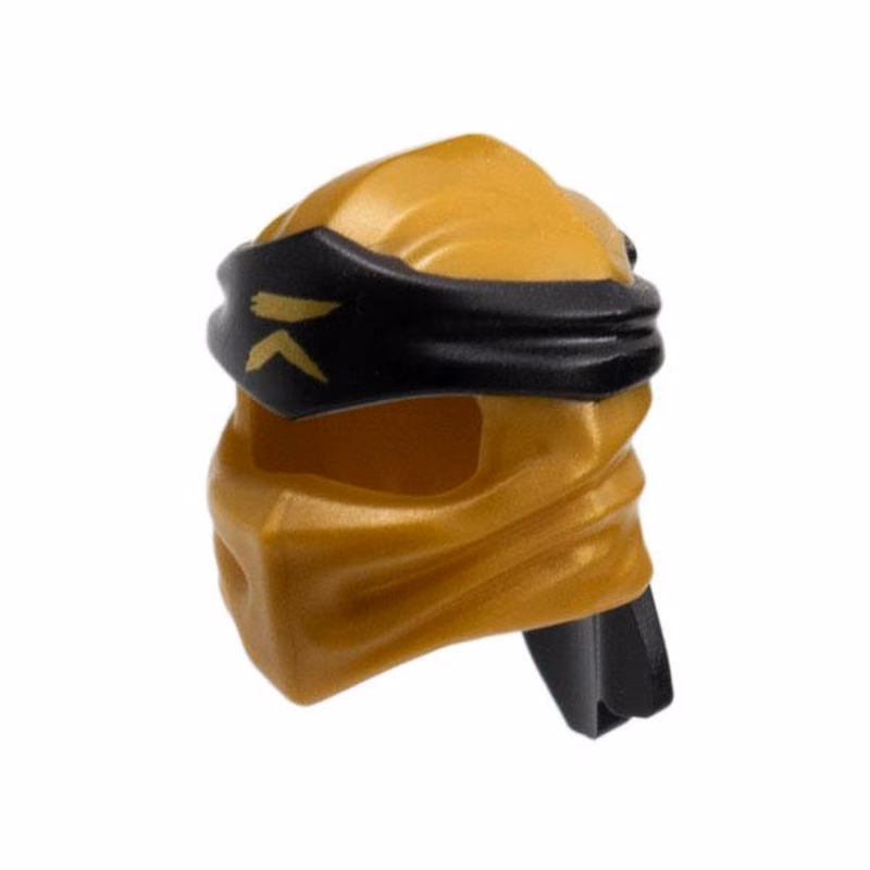 Minifigure, Headgear Ninjago Wrap Type 4 with Molded Black Headband and Printed Gold Ninjago Logogram Letter R Pattern