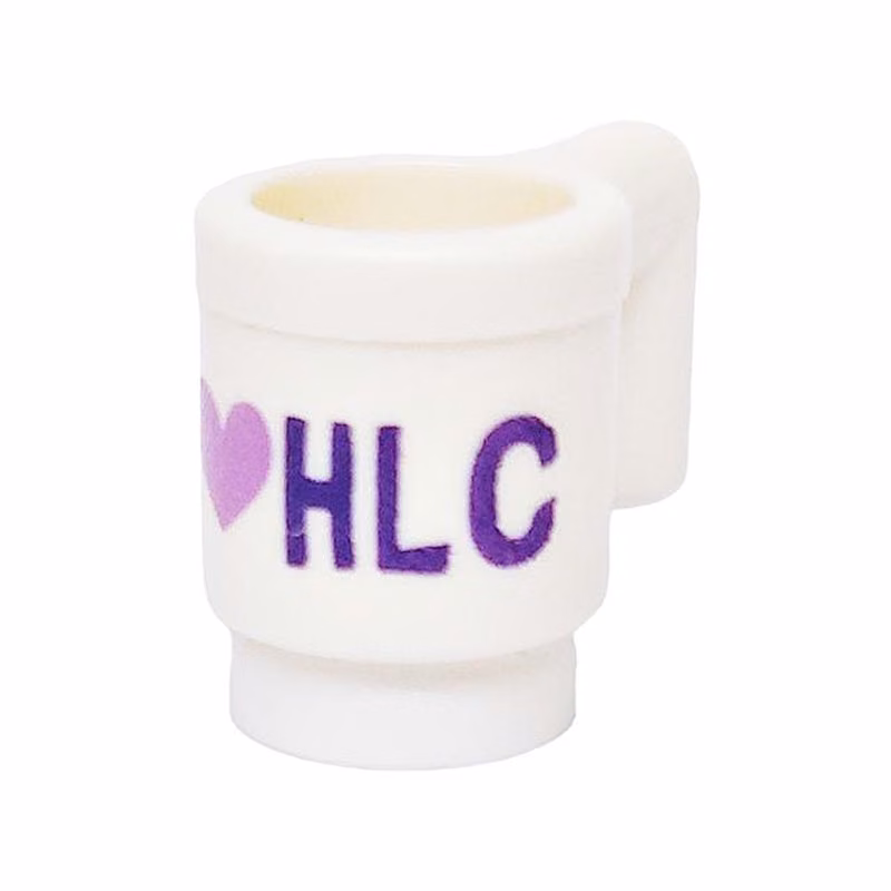 Minifigure, Utensil Cup with Dark Purple and Medium Lavender 'I' Heart 'HLC' Pattern Minifigure, Utensil Cup with Dark Purple and Medium Lavender 'I' Heart 'HLC' Pattern