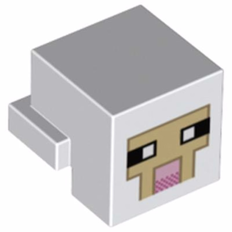 Creature Head Pixelated with Black and White Eyes, Bright Pink Nose, Tan Face with Dark Tan Outline Pattern (Minecraft Sheep)