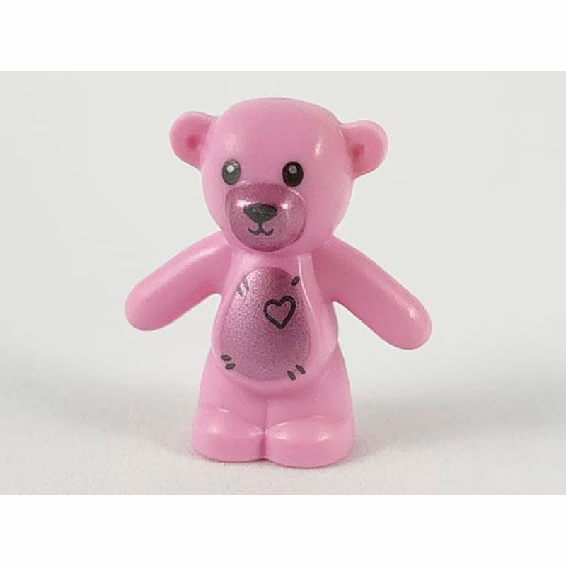 Teddy Bear with Black Eyes, Metallic Pink Muzzle and Stomach, Black Stitches and Heart Pattern