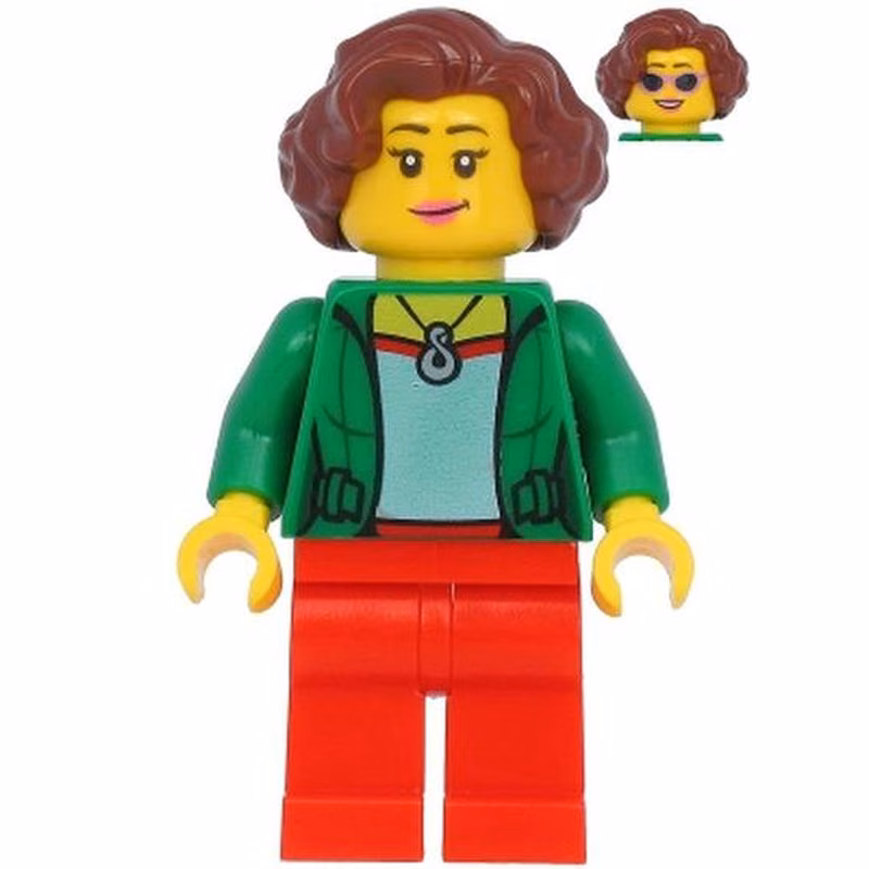 Female with Green Jacket, Red Legs, Reddish Brown Hair