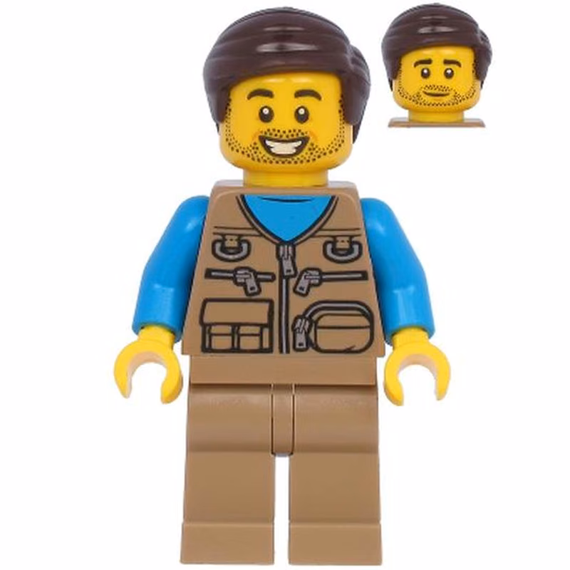 Male with Dark Tan Vest Over Dark Azure Shirt, Dark Tan Legs, Dark Brown Hair