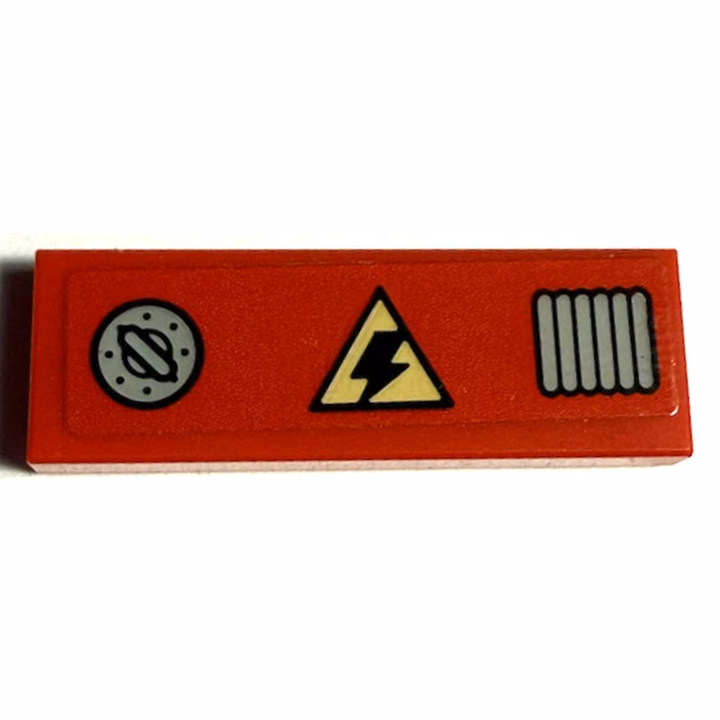 Tile 1 x 3 with Black and Yellow Electricity Danger Triangle, Silver Fuel Filler Cap and Air Vent Pattern (Sticker) - Set 76261