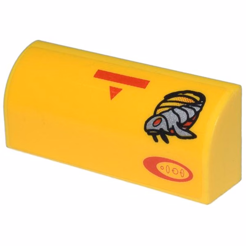 Slope, Curved 1 x 4 x 1 1/3 with Red Bar, Triangle, and Oval with Symbols, Alien Creature Pattern (Sticker) - Sets 7660 / 7877
