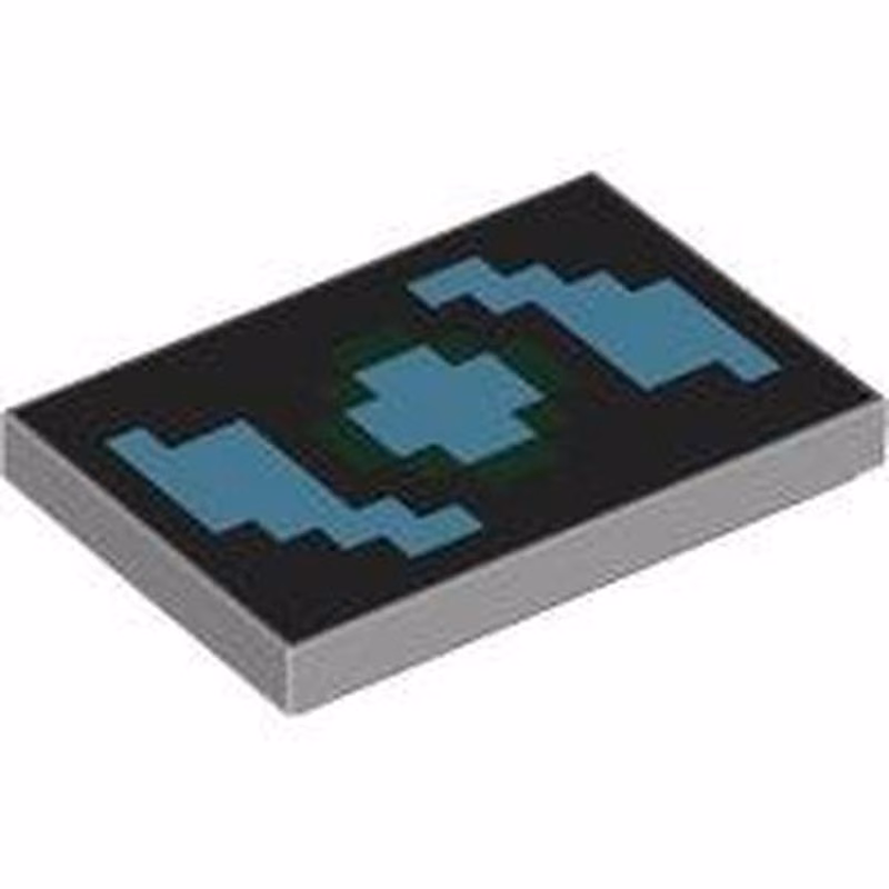 Tile 2 x 3 with Pixelated Medium Azure and Dark Green Swirl on Black Background Pattern (Minecraft Shield)