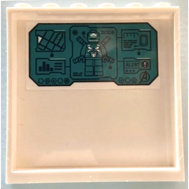 Panel 1 x 6 x 5 with Outrider Minifigure, Map, Avengers Logo and 'ALERT' on Dark Turquoise Screen Pattern (Sticker) - Set 76131