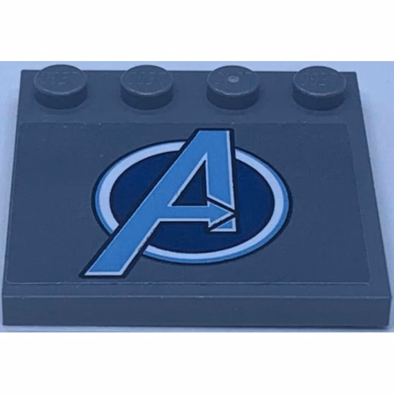 Tile, Modified 4 x 4 with Studs on Edge with Metallic Light Blue Avengers Logo Pattern (Sticker) - Set 76131 Tile, Modified 4 x 4 with Studs on Edge with Metallic Light Blue Avengers Logo Pattern (Sticker) - Set 76131