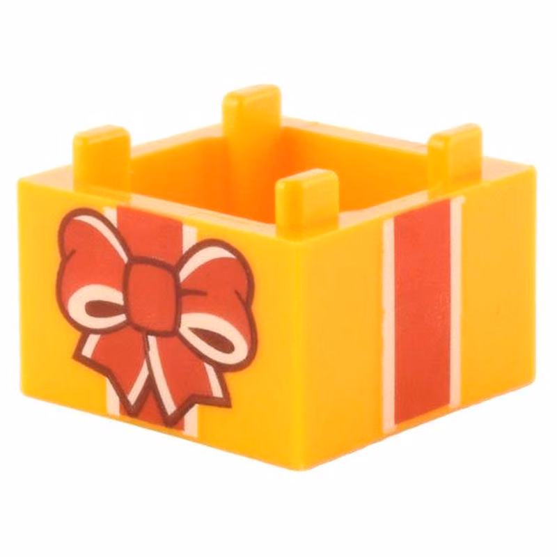 Container, Box 2 x 2 x 1 - Top Opening with Flat Inner Bottom with Red and White Gift Wrap Bow and Ribbon Pattern