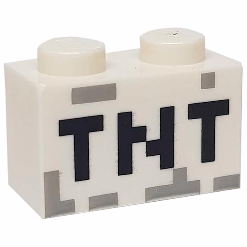 Brick 1 x 2 with Black 'TNT' Pixelated Pattern