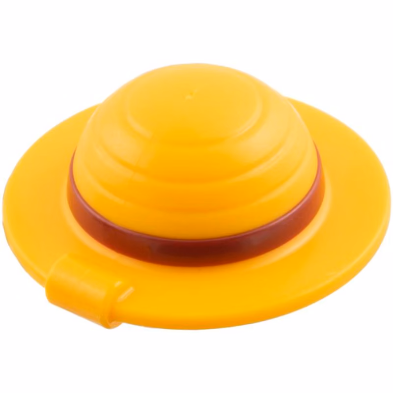 Minifigure, Headgear Straw Hat with Bar Handle with Molded Dark Red Band Pattern
