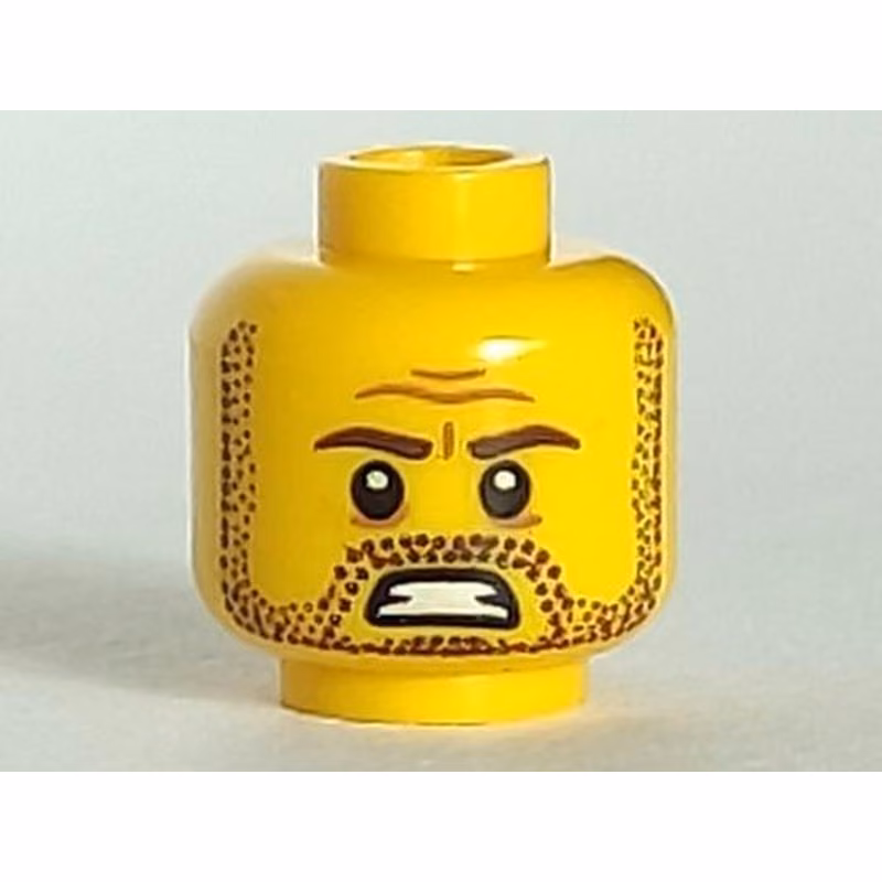 Minifigure, Head Beard Stubble, Brown Eyebrows and Mouth with Teeth Pattern Minifigure, Head Beard Stubble, Brown Eyebrows and Mouth with Teeth Pattern